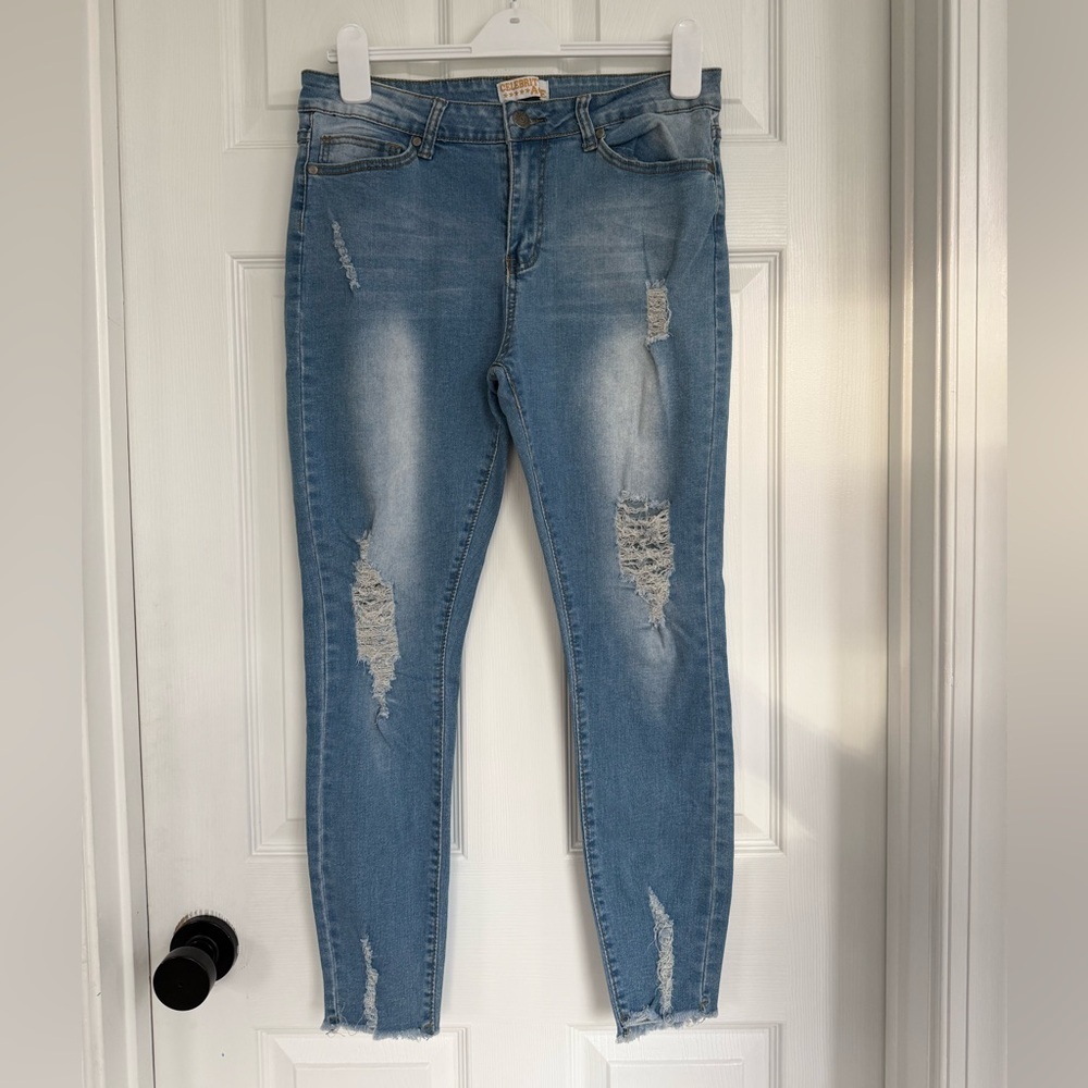 Trendy Blue Distressed Skinny Jeans